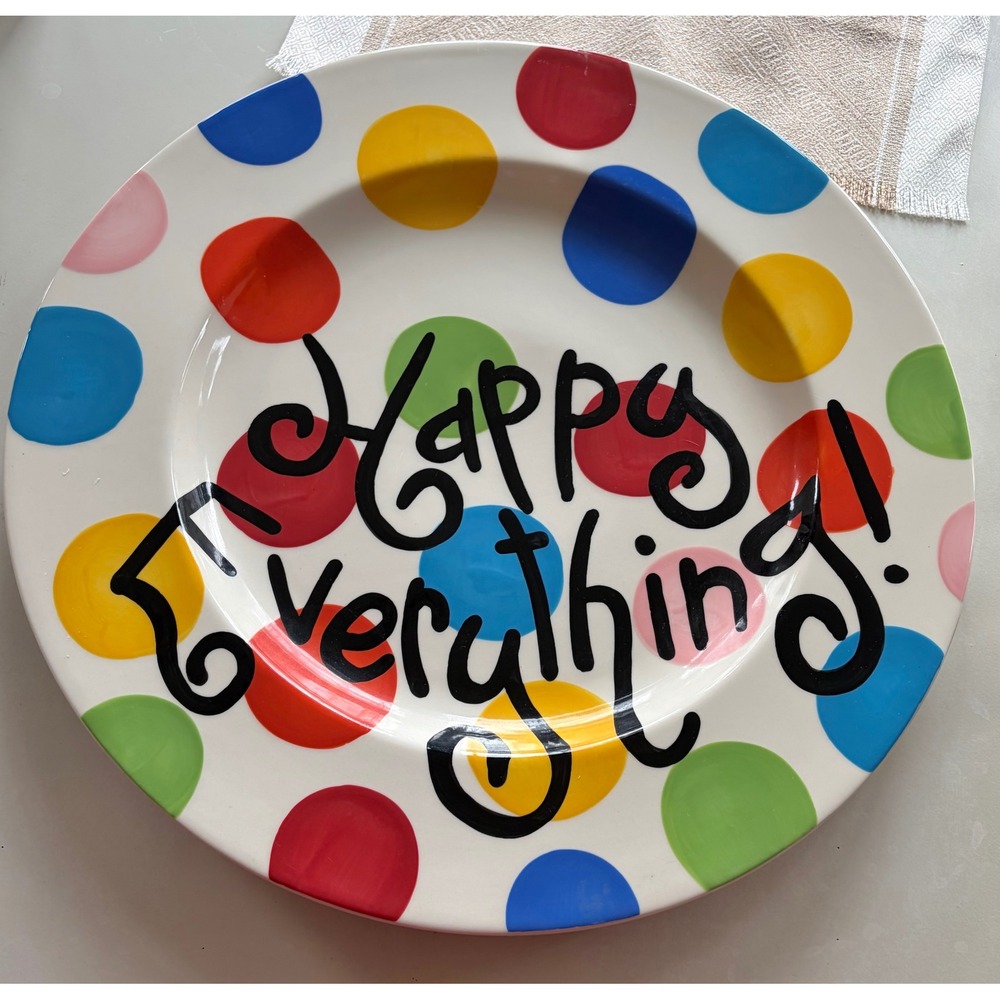 Coton Colors Express Happy Everything Polka Dot Ceramic Serving Platter 17 Inch